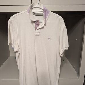 🏌️Etro XXL white polo with purple paisley underneath collar, like new